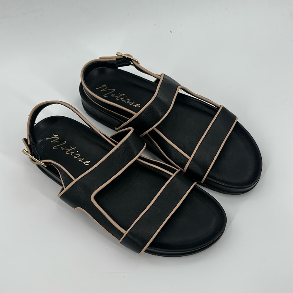 Matisse Women's Sandals Light Years Black with Beige Pipping 10M‎